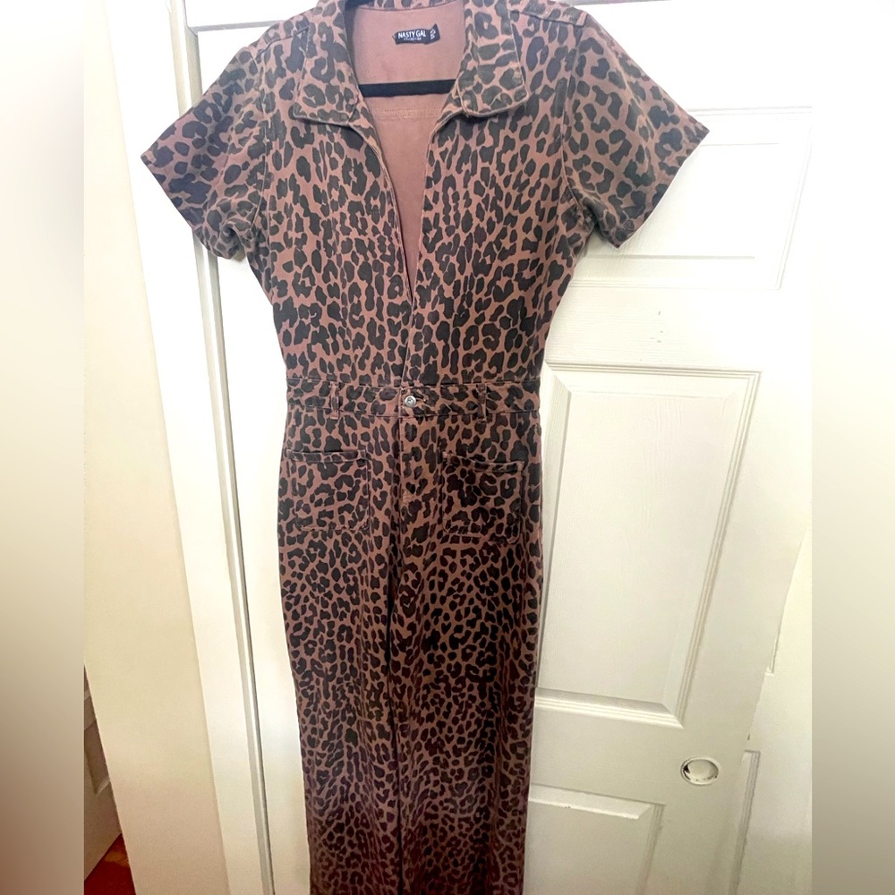 Jump suit. Cheetah print denim material